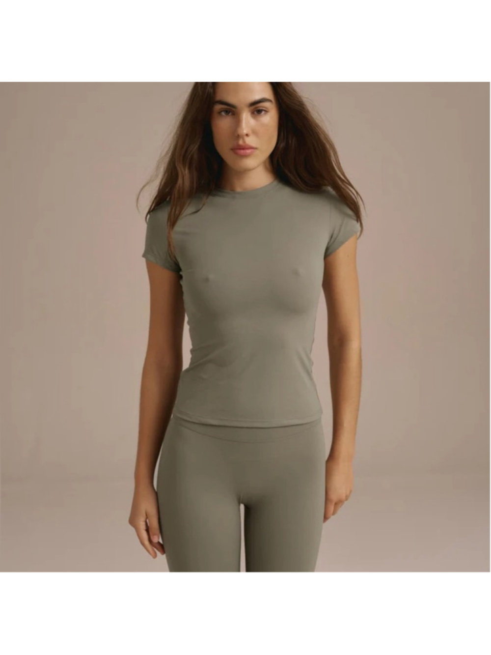 ADANOLA Ultimate Short Sleeve Longline Top - Dark Olive medium NWT